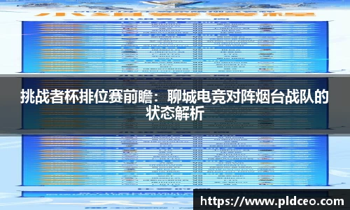 挑战者杯排位赛前瞻：聊城电竞对阵烟台战队的状态解析